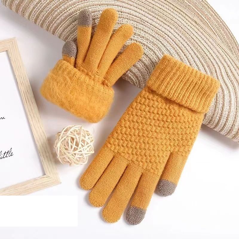 Knit gloves Cute cold warm schoolgirl thick touch screen cycling gloves_viptrois.com