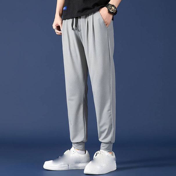 Men's Clothing Ice Silk Pants Spring And Summer Loose Type Large Size Cuffs Sports Thin Breathable Nine Point Casual Pants_viptrois.com