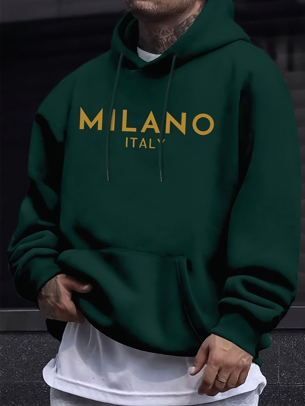 Men's Autumn And Winter Casual Fashion Loose Hooded Sweatshirt MILANO ITALY Print Warm Long Sleeved Pullover_viptrois.com