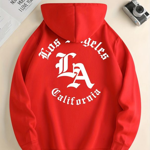 Men's Autumn And Winter Casual Fashion Loose Hooded Sweatshirt Los Angeles Letter Print Warm Long Sleeved Pullover_viptrois.com