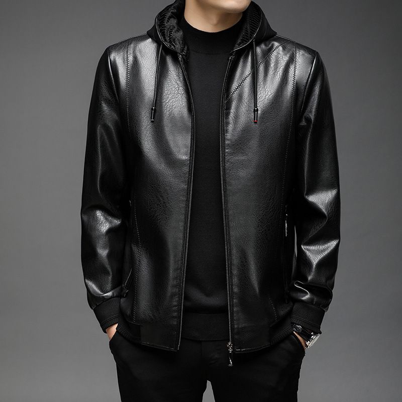 Men's Spring New Haining Sheep Genuine Stand Up Flip Collar Thin Leather Jacket_viptrois.com