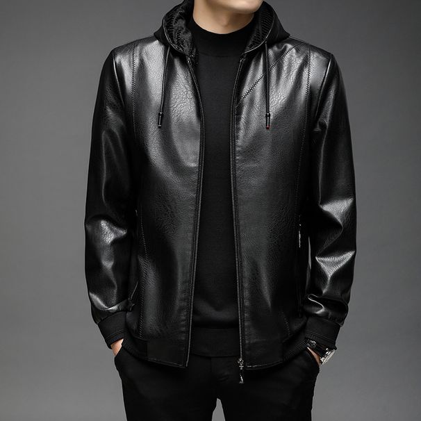 Men's Spring New Haining Sheep Genuine Stand Up Flip Collar Thin Leather Jacket_viptrois.com