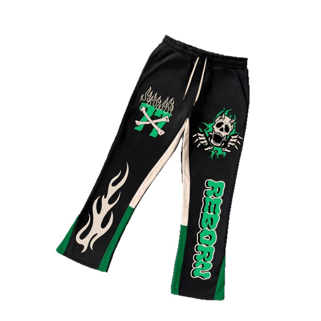 Men's Clothing New Fashion Brand Fashion Flame Skull Casual Fashion Slightly Elastic Fabric Flared Pants Fashionable And Versatile_viptrois.com