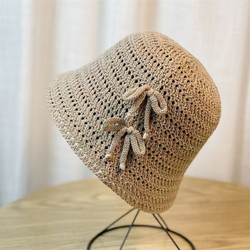 New Women's Versatile Spring/summer Bow Knitted Bowl Hat Women's Sunshade Fisherman Hat_viptrois.com