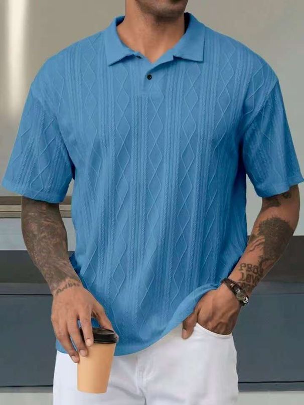 Vintage Loose Texture Knit Vintage Lapel T-shirt Breathable Short Sleeve_viptrois.com