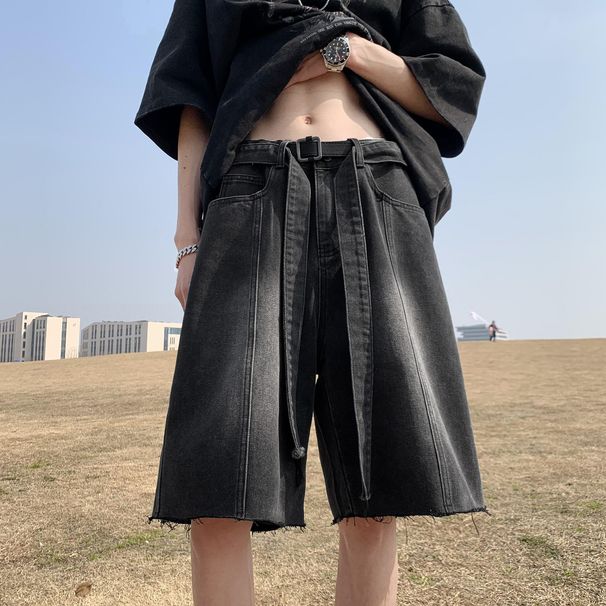 Men's Clothing Washed Denim Shorts Retro Street Style Pants High Street Fashion Loose Wide Leg Shorts_viptrois.com