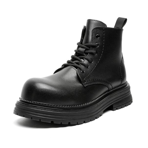 Show Leg Thin Inner Height Increase Martin Boots Men's Platform Fashion Boots Height Increase Shoes_viptrois.com