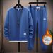Men’s Waffle Fleece Hoodie & Joggers Set – Thickened Winter Outfit, Oversized Fit, Casual Streetwear (M-5XL, Black/Gray/Beige/Blue/White, Polyester)_viptrois.com