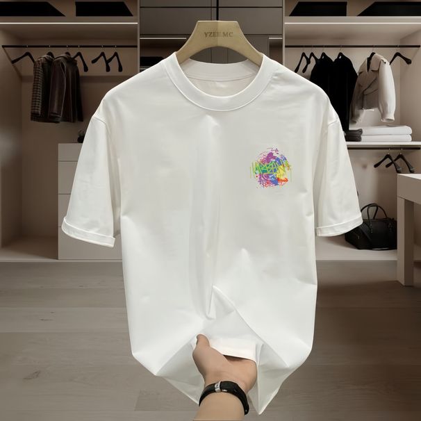 Printed Round Neck Versatile Simple T-shirt Pure Cotton Summer Trend Short-sleeved T-shirt Men's And Women's Hong Kong Style Loose Letters_viptrois.com