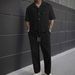 Men's Plus Size Corduroy Short Sleeve Shirt & Pants Set - Summer Casual Outfit With Button Front & Pockets (White, Black, Navy, Beige, Caramel)_viptrois.com