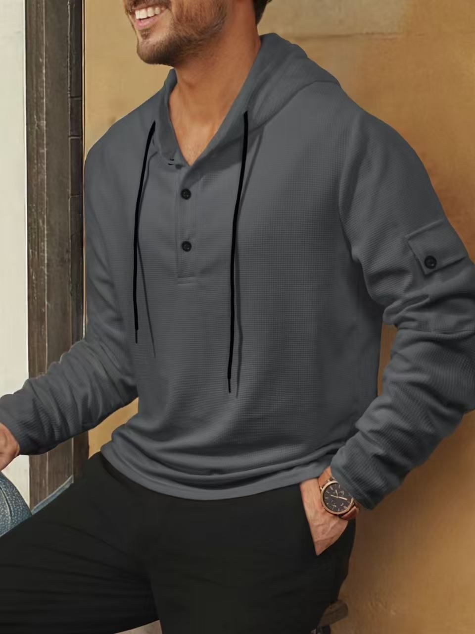 Men's Athletic Hooded Sweatshirt - Lightweight Waffle Knit Pullover For Gym & Casual Wear (S-xxxl, 6 Colors)_viptrois.com