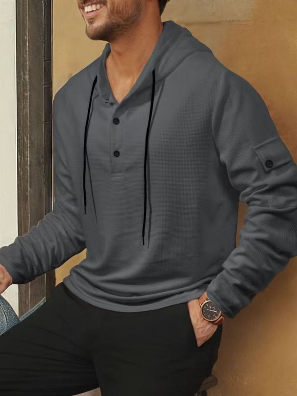 Men's Athletic Hooded Sweatshirt - Lightweight Waffle Knit Pullover For Gym & Casual Wear (S-xxxl, 6 Colors)_viptrois.com