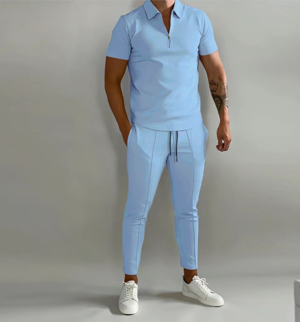 Men's Performance Polo Set - Breathable Short Sleeve & Casual Pants | Athletic 2-Piece_viptrois.com