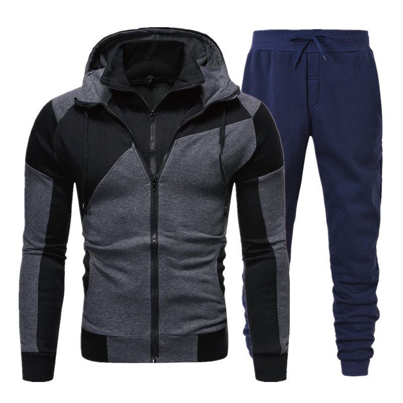 Men's Clothing Autumn And Winter Sports Splicing Men's Casual Long Sleeved Trousers Two Piece Suit 2024 Hooded Sports Popular Men's Suit_viptrois.com
