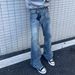 Men's Clothing Retro Washed Blue Denim Cleanfit Distressed High Street Vibe Flared Jeans_viptrois.com