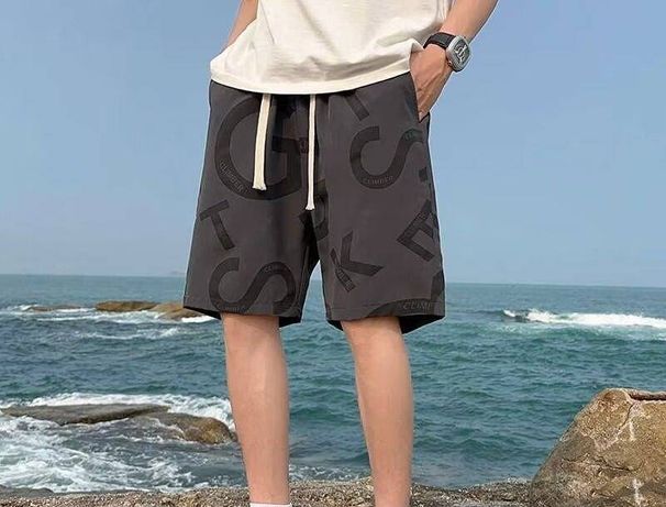 Men's Summer Ice Silk Shorts Printed Five-Point Loose Straight Leg Drawstring Sports Pants Thin Durable Trendy Bottoms_viptrois.com