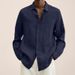 2026 Four Seasons Long-Sleeved V-Neck Casual Loose Buttoned Cotton-Linen Blouse Shirt For Men_viptrois.com