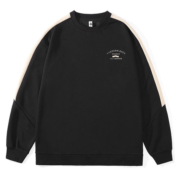 F5701#Plus Size Men's Spring New 330G Crew Neck Sweatshirt Loose Fit Versatile Color Block Long Sleeve Top_viptrois.com