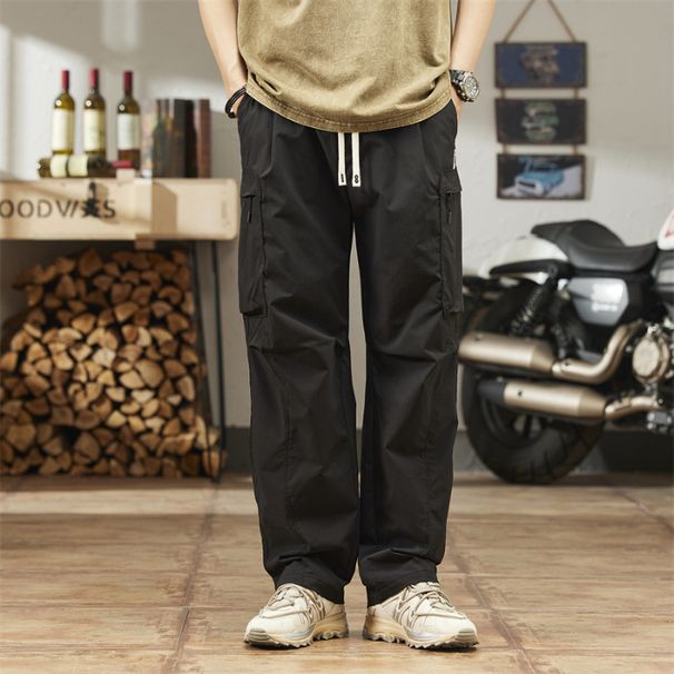Paratrooper Cargo Men Straight Leg Summer Thin American Style Trendy Cool Sports Large Pocket Zipper Casual Long Pants_viptrois.com