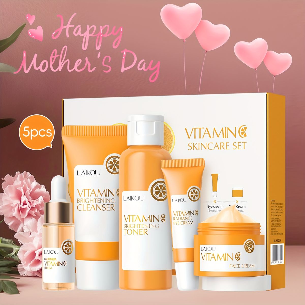 & Vitamin C Care Kit, Hydrating Eye 0.53oz, Moisturizing Serum 0.59fl.oz Nourishing Toner 3.52fl.oz, Soft Foam Facial_viptrois.com