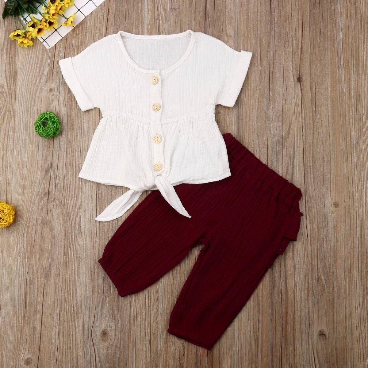 Kid's Clothing Platform Spring And Autumn Hot Selling Children's Cotton Button Short Sleeved + Lace Pants Suit_viptrois.com