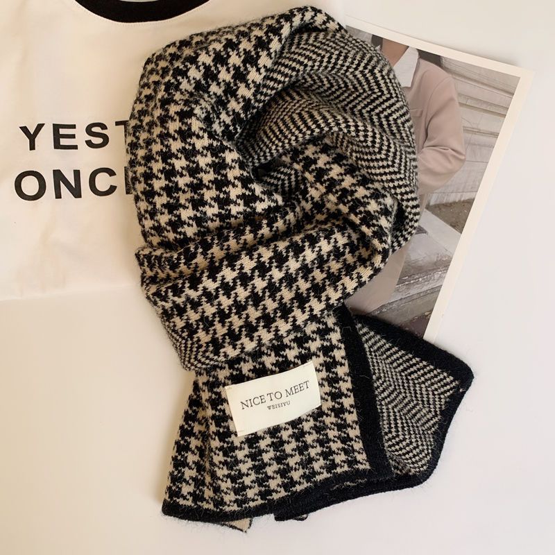 New Classic Houndstooth Double-sided Scarf For Women In Autumn And Winter Warm And Fashionable Knitted Scarf_viptrois.com