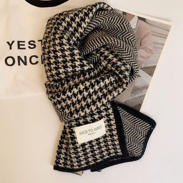 New Classic Houndstooth Double-sided Scarf For Women In Autumn And Winter Warm And Fashionable Knitted Scarf_viptrois.com
