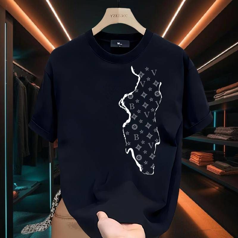 New Men's Letter Print Trend All-match Handsome Pattern Short-sleeved 2026 Summer Casual Loose Large Size Half-sleeves_viptrois.com