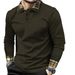 Men's Layered Collar Polo Shirt - Slim Fit Long Sleeve With Plaid & Contrast Trim, Breathable Polyester, Fall Casual Wear (S-2XL)_viptrois.com