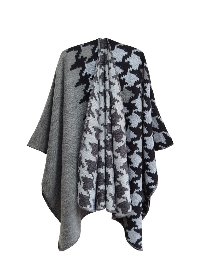 Unisex Thickened women's large jacquard split cape large plaid acrylic cape_viptrois.com