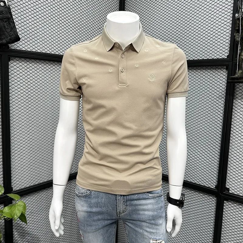 Men's Clothing Apricot Embroidered POLO Shirt Men's Short Sleeve T Shirt Summer Casual Half Sleeve High End Fashion Brand Slimming T Shirt_viptrois.com