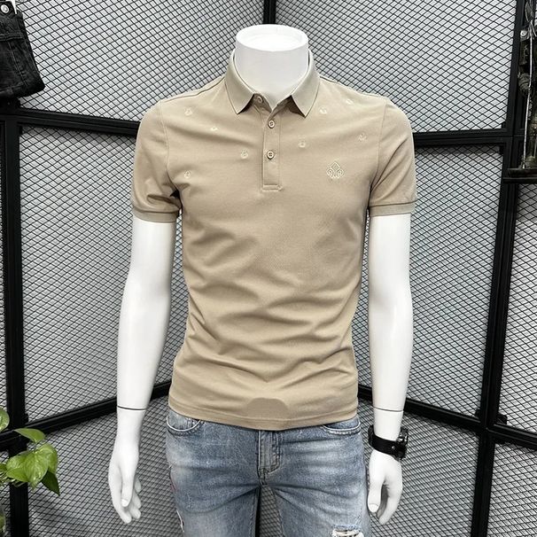 Men's Clothing Apricot Embroidered POLO Shirt Men's Short Sleeve T Shirt Summer Casual Half Sleeve High End Fashion Brand Slimming T Shirt_viptrois.com