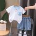 Children's Denim Short Sleeved Loose Korean Version Children's Clothing Set 2025 Summer Thin Casual Baby Boys' Five_viptrois.com