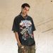American-style Skull Poker Print High Street Washed Distressed Short-sleeve T-shirt For Men And Women_viptrois.com