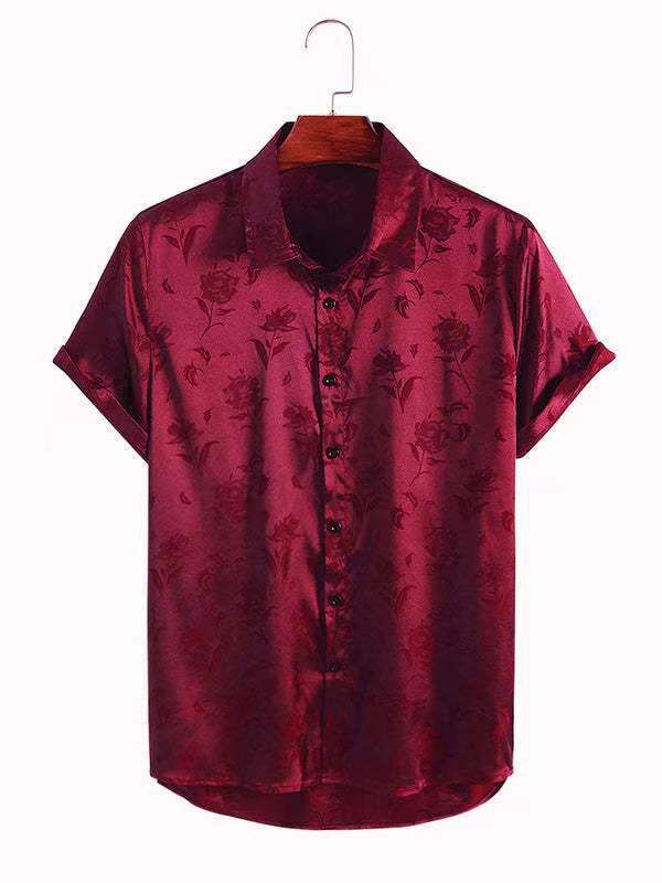 men's Short Sleeved Shirt With High-end Fashion Temperament, Forged Jacquard Lapel Button For Men_viptrois.com