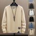 Men's Heavyweight Long-Sleeve Crewneck T-Shirt – Japanese-Inspired Relaxed Fit, Solid Color Basic Top For Casual & Layering (Black/White/Grey/Blue)_viptrois.com