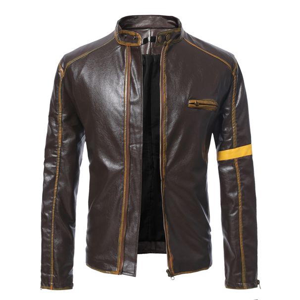 Loom Foreign Trade European And American Vintage Jacket Men's Youth Stand Collar Motorcycle Leather Coat_viptrois.com