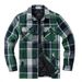 Men's Oversized Flannel Shirt Jacket – Winter Cotton-Filled Plaid Coat With Button Front & Chest Pockets (Black/Blue/Green Check)_viptrois.com