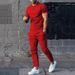 Men's Solid Color Casual Round Neck Short Sleeve Sports T Two-piece Suit_viptrois.com