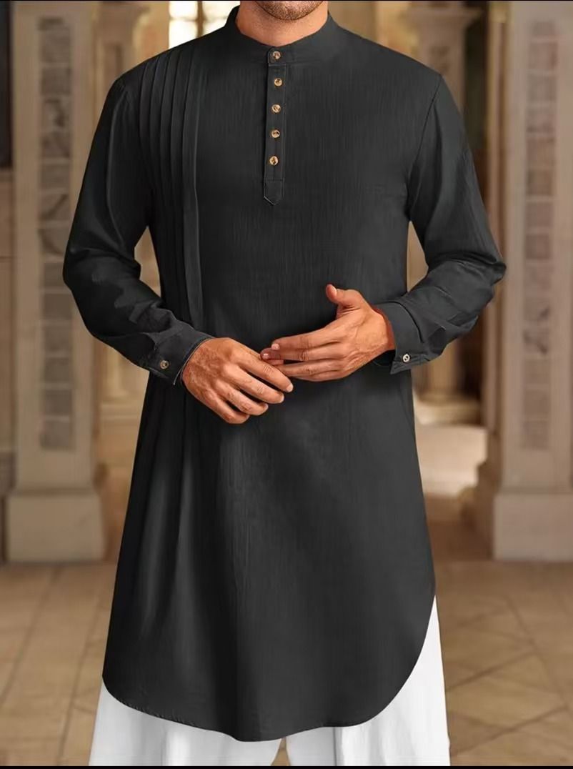 Men's Clothing Button Cotton And Linen Shirt Muslim Robe_viptrois.com