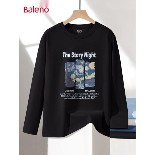 Baleno Men's Long Sleeve T-Shirt Spring Autumn Couple Casual Trendy Loose Cotton Plus Size Round Neck Base Shirt Top_viptrois.com
