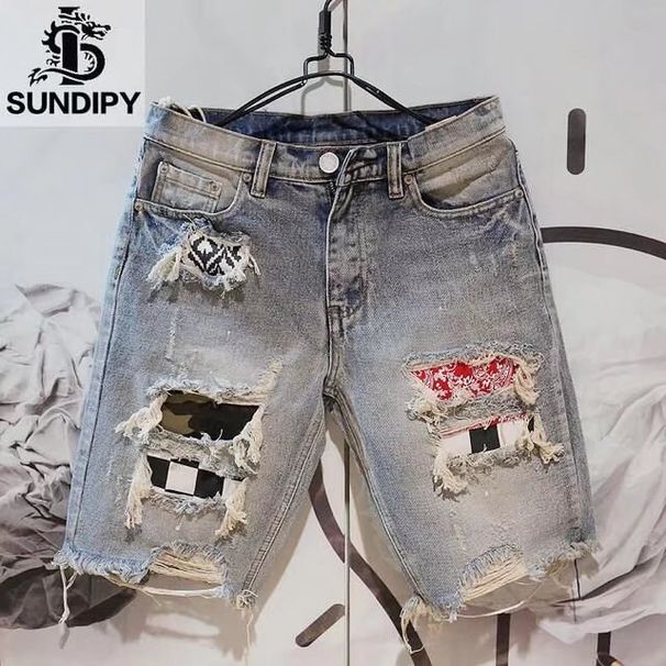 Men's Clothing Ripped Denim Shorts Trendy Thin Beggar Pants Five Point Pants_viptrois.com
