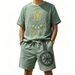 Men's Textured Short Sleeve T-Shirt And Shorts Set Casual Summer Outfit Retro-Inspired Prints_viptrois.com