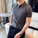 Men's ClothingShort Sleeved Sweater Men's Textured POLO Shirt Lapel V Neck Slim Fit Business T Shirt_viptrois.com