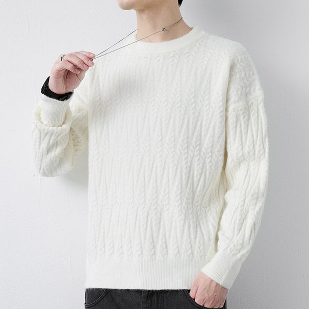 Cross-Border Source Fashion Jacquard Round Neck Thick Knit Sweater For Men Winter New Youth Thickened Warm Base Shirt_viptrois.com