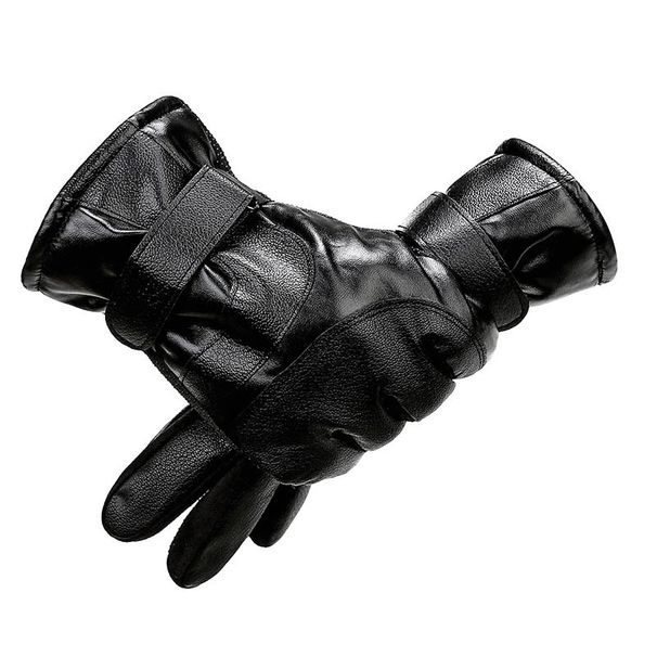 Men's gloves Outdoor biking cold warm student cotton gloves Waterproof touch screen leather gloves for women_viptrois.com