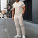 Men's Clothing New Summer Men's Loose Outdoor Leisure Solid Color Jacquard Round Neck Short Sleeved Trousers Suit_viptrois.com