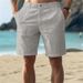Men's Cotton Linen Solid Color Button Beach Shorts Breathable Casual Outdoor Straight Leg Summer Shorts_viptrois.com