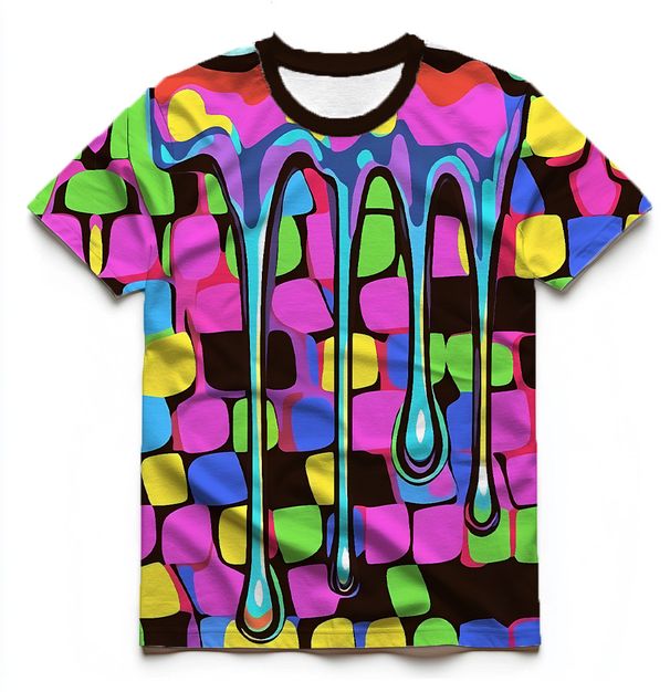 Men's Clothing Men's Wear Rainbow Checkered Neon Graffiti 3d Pure Cotton Full Print Direct Injection Hip Hop Skin Friendly Short Sleeved Pullover T_viptrois.com