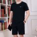 Men's Clothing Middle aged and elderly men's casual suits summer men's short sleeved shorts dad's loose clothes grandfather thin two piece suit_viptrois.com